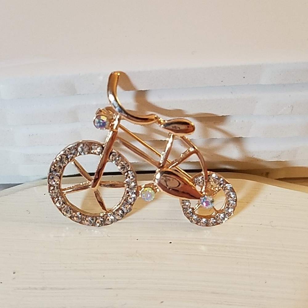 Gold Tone Rhinestone1.5" Pin Bicycle